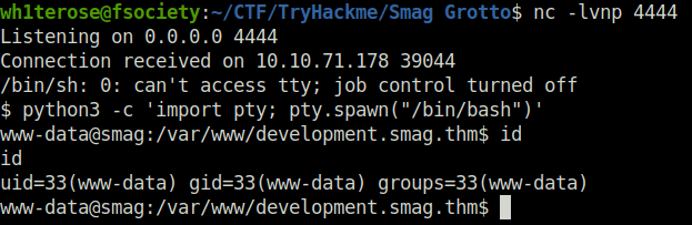 Tryhackme - Smag Grotto netcat listener
