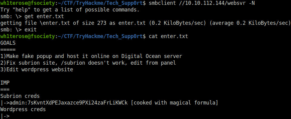 Tryhackme - Tech_Supp0rt: 1 enter.txt