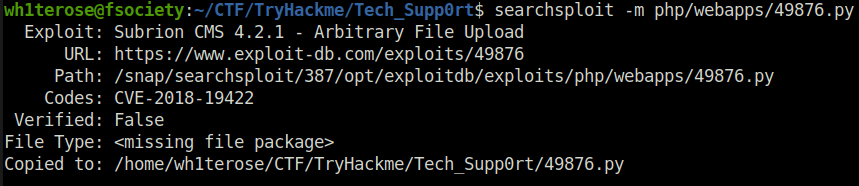 Tryhackme - Tech_Supp0rt: 1 searchsploit exploit search