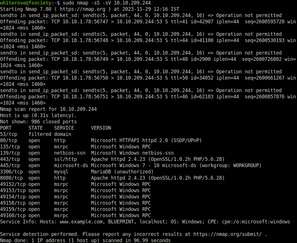 Tryhackme - Blueprint nmap scan