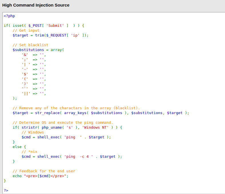DVWA - Command Injection (Low/Med/High) High Command Injection Source