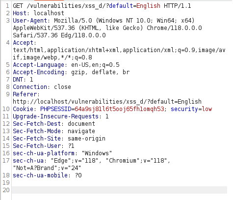 DVWA - DOM Based Cross Site Scripting (Low/Med/High) Burpsuite intercept
