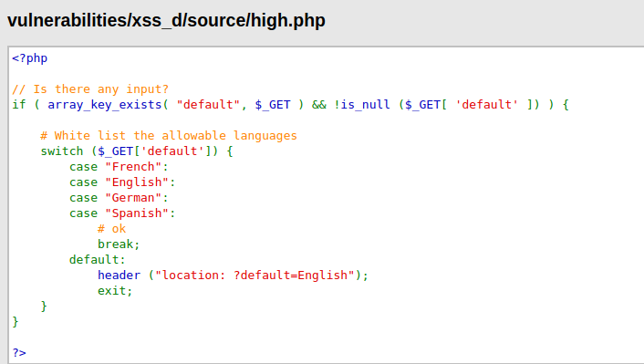 DVWA - DOM Based Cross Site Scripting (Low/Med/High) high.php