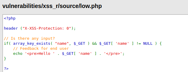 DVWA - Reflected Cross Site Scripting (Low/Med/High) low.php