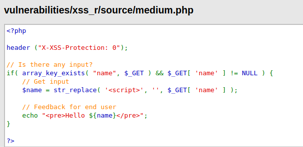 DVWA - Reflected Cross Site Scripting (Low/Med/High) medium.php