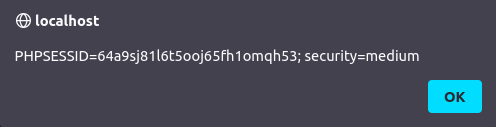 DVWA - Reflected Cross Site Scripting (Low/Med/High) cookie pop up alert