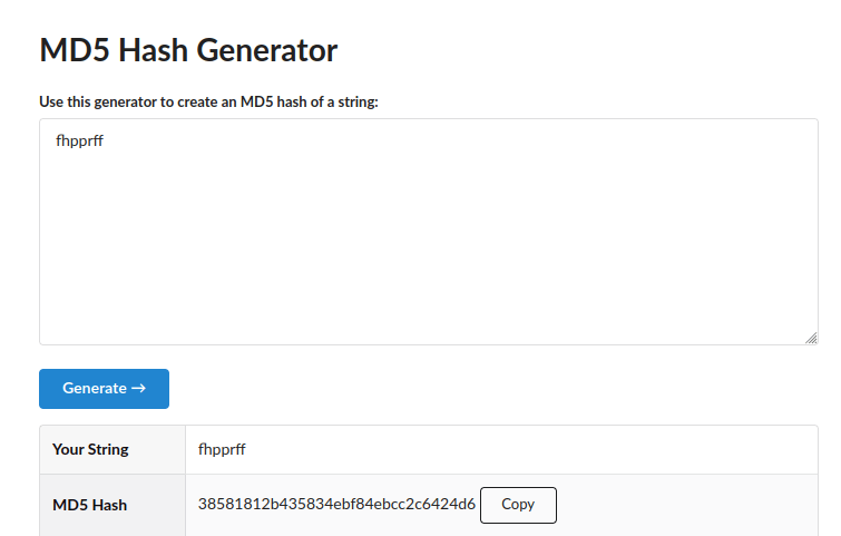 DVWA - JavaScript Attacks (Low/Med/High) MD5 Hash Generator