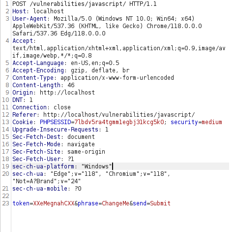 DVWA - JavaScript Attacks (Low/Med/High) Burpsuite Intercept
