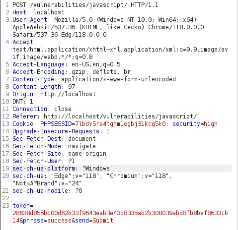 DVWA - JavaScript Attacks (Low/Med/High) Burpsuite intercept