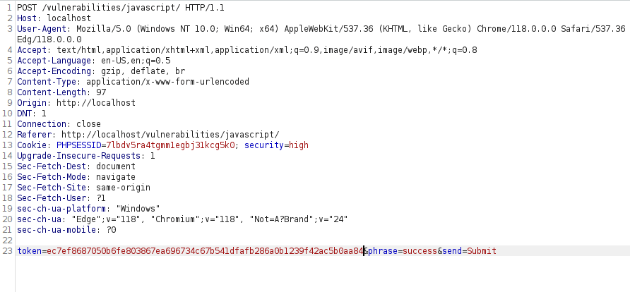 DVWA - JavaScript Attacks (Low/Med/High) Burpsuite intercept