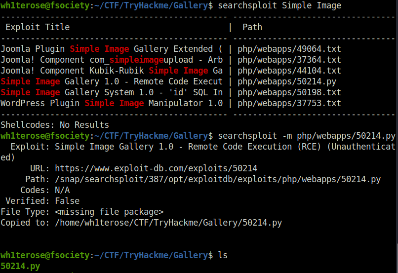 Tryhackme - Gallery searchsploit Simple Image