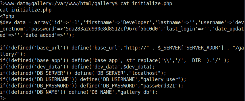 Tryhackme - Gallery cat initialize.php