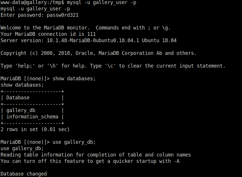 Tryhackme - Gallery mysql login