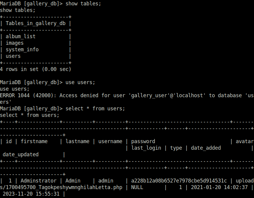 Tryhackme - Gallery admin password