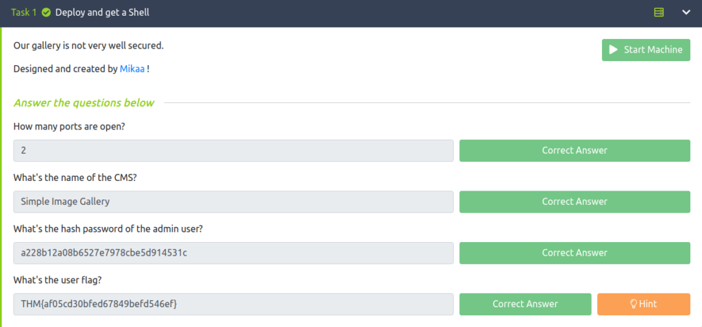 Tryhackme - Gallery Task 1 - Deploy and get a Shell