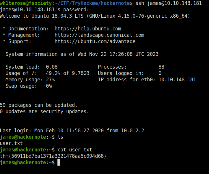 Tryhackme - hackerNote user flag