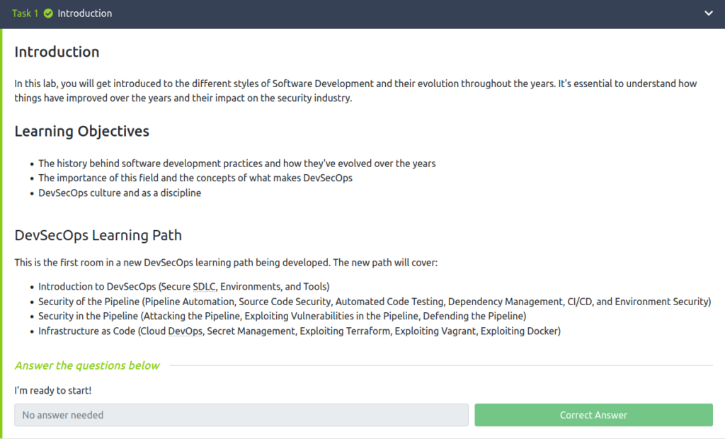 Tryhackme - Introduction to DevSecOps Task 1 - Introduction