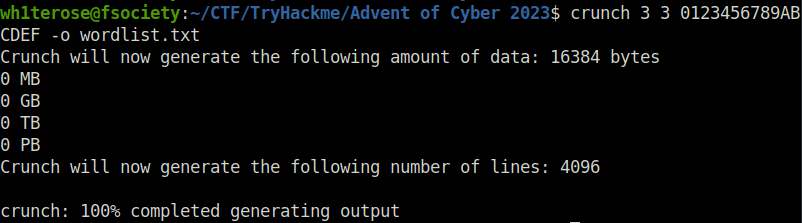 Tryhackme - Advent of Cyber 2023 crunch password list