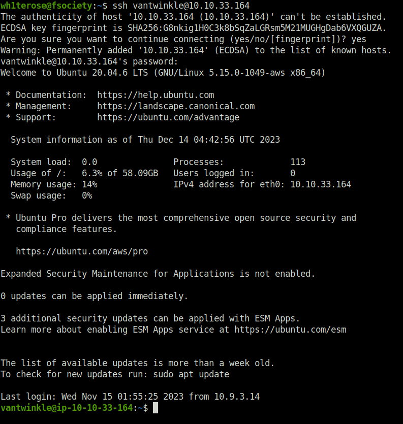 Tryhackme - Advent of Cyber 2023 ssh login