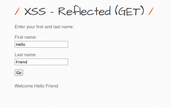 bWAPP - Cross Site Scripting Reflected (GET) Hello Friend