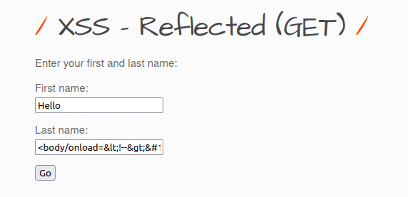 bWAPP - Cross Site Scripting Reflected (GET) payload