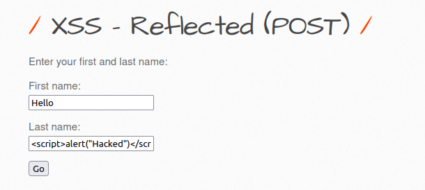 bWAPP - Cross Site Scripting Reflected (POST) Payload