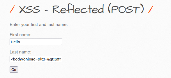 bWAPP - Cross Site Scripting Reflected (POST) Payload
