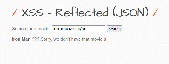 bWAPP - Cross Site Scripting Reflected (JSON) HTML Injection Confirmed