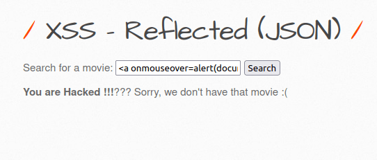 bWAPP - Cross Site Scripting Reflected (JSON) Payload