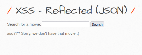 bWAPP - Cross Site Scripting Reflected (JSON) Movie not found