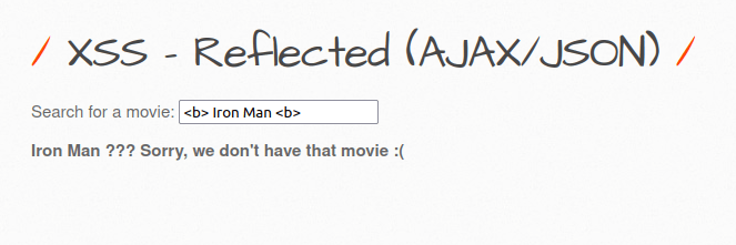 bWAPP - Cross Site Scripting Reflected (AJAX-JSON) HTML injection confirmed