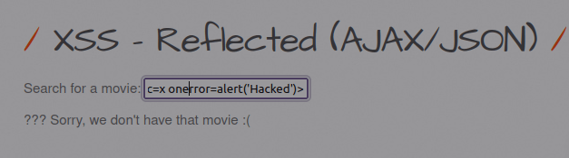 bWAPP - Cross Site Scripting Reflected (AJAX-JSON) payload