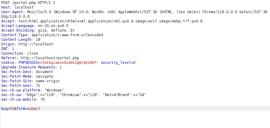 bWAPP - Cross Site Scripting Reflected (Back-button) Burpsuite portal.php