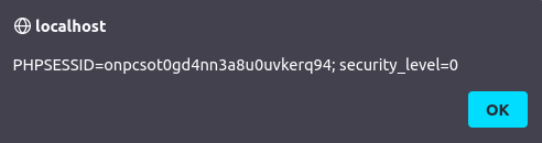 bWAPP - Cross Site Scripting Reflected (Eval) Cookie pop up alert