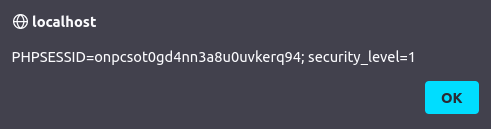bWAPP - Cross Site Scripting Reflected (Eval) Cookie pop up alert
