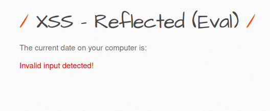 bWAPP - Cross Site Scripting Reflected (Eval) Invalid Input detected