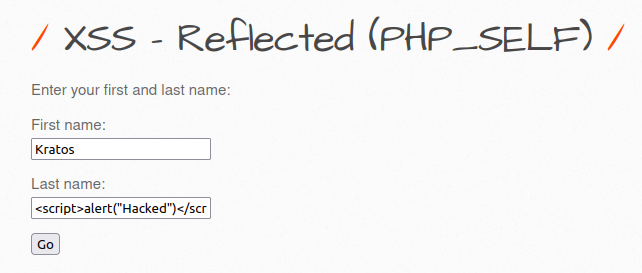 bWAPP - Cross Site Scripting Reflected (PHP_Self) Payload