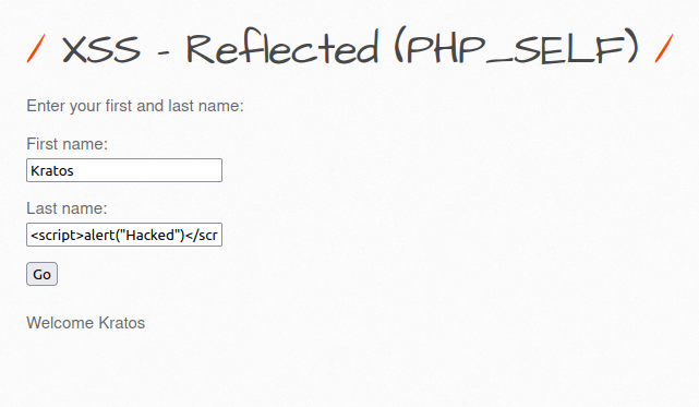 bWAPP - Cross Site Scripting Reflected (PHP_Self) payload